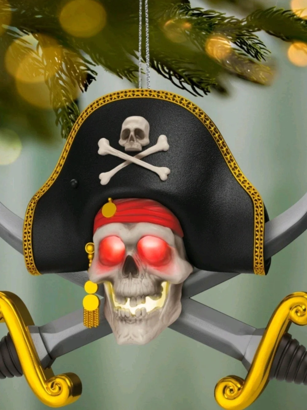 2026 Hallmark Disney Pirates Caribbean Talking Skull Light Sound Ornament (AQ)